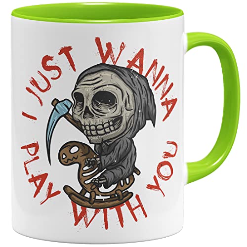 OM3® Der Tod - Sensenmann Tasse The Grim Reaper | Keramik Becher | 11oz 325ml | Beidseitig Bedruckt | Hellgrün von OM3