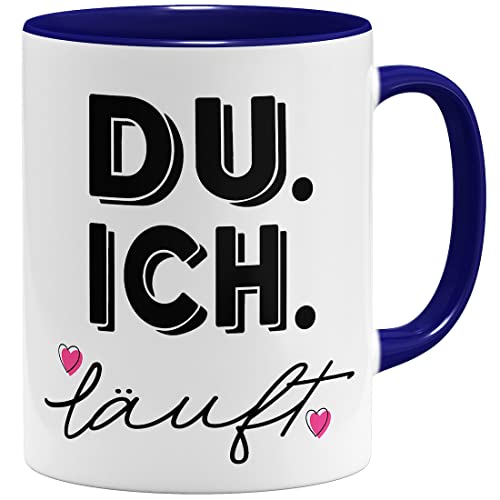 OM3® Du Ich läuft - Partner Tasse mit Spruch Liebeserklärung Liebe | Keramik Becher | 11oz 325ml | Beidseitig Bedruckt | Dunkelblau von OM3