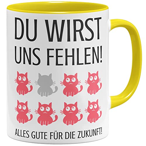 OM3® Du wirst uns fehlen - Abschied Tasse Abschiedsgeschenk für Kollegen Jobwechsel Kollegin | Keramik Becher | 11oz 325ml | Beidseitig Bedruckt | Gelb von OM3