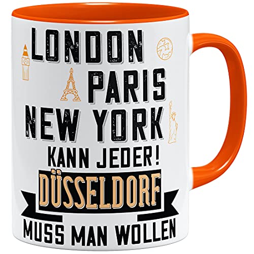 OM3® Düsseldorf Tasse mit Stadtnamen Städtetasse | Keramik Becher | 11oz 325ml | Beidseitig Bedruckt | Orange von OM3