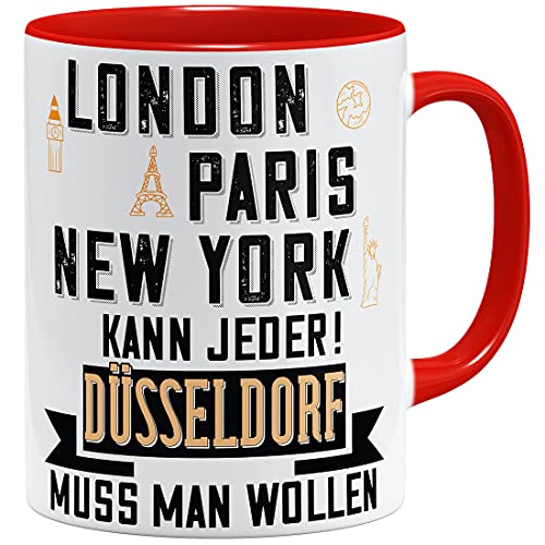 OM3® Düsseldorf Tasse mit Stadtnamen Städtetasse | Keramik Becher | 11oz 325ml | Beidseitig Bedruckt | Rot von OM3