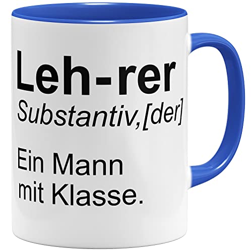 OM3® Ein Mann mit Klasse - Lehrer Tasse mit Spruch - Lehrergeschenk | Keramik Becher | 11oz 325ml | Beidseitig Bedruckt | Royalblau von OM3