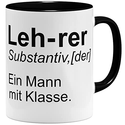 OM3® Ein Mann mit Klasse - Lehrer Tasse mit Spruch - Lehrergeschenk | Keramik Becher | 11oz 325ml | Beidseitig Bedruckt | Schwarz von OM3