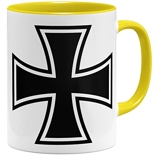 OM3® Eisernes Kreuz Tasse Iron Cross | Keramik Becher | 325ml | Beidseitig Bedruckt | Gelb von OM3