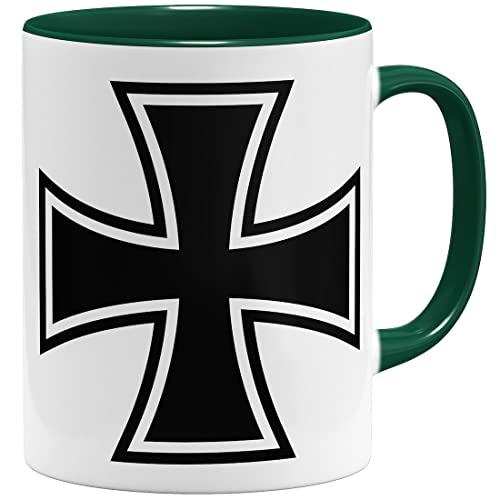 OM3® Eisernes Kreuz Tasse Iron Cross | Keramik Becher | 325ml | Beidseitig Bedruckt | Grün von OM3