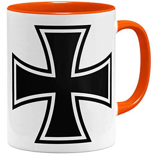 OM3® Eisernes Kreuz Tasse Iron Cross | Keramik Becher | 325ml | Beidseitig Bedruckt | Orange von OM3