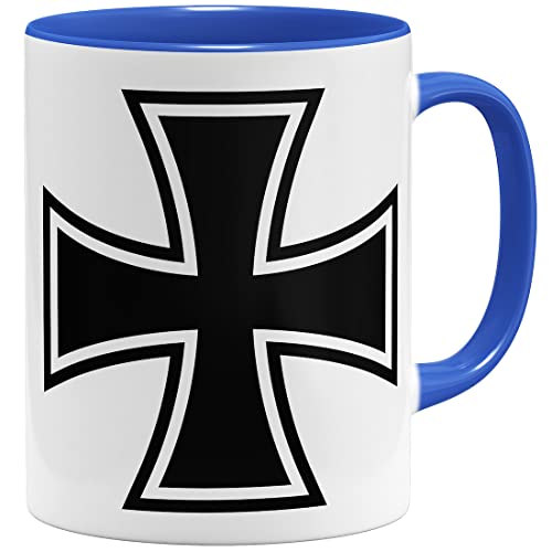 OM3® Eisernes Kreuz Tasse Iron Cross | Keramik Becher | 325ml | Beidseitig Bedruckt | Royalblau von OM3