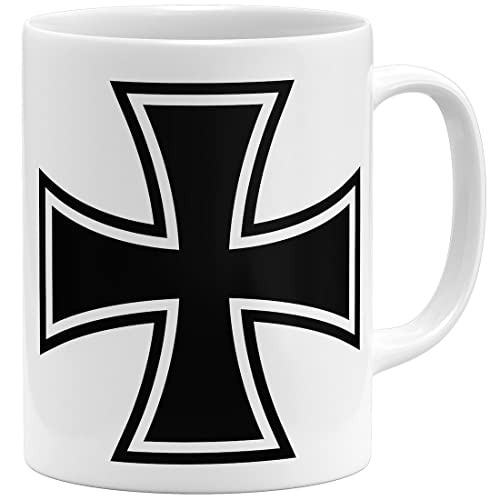 OM3® Eisernes Kreuz Tasse Iron Cross | Keramik Becher | 325ml | Beidseitig Bedruckt | Weiss von OM3