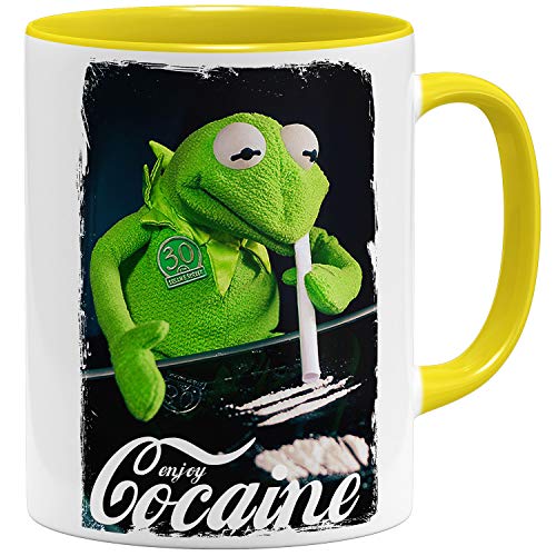 OM3® - Enjoy-Cocaine-Frog - Tasse | Keramik Becher | 11oz 325ml | Beidseitig Bedruckt | Gelb von OM3