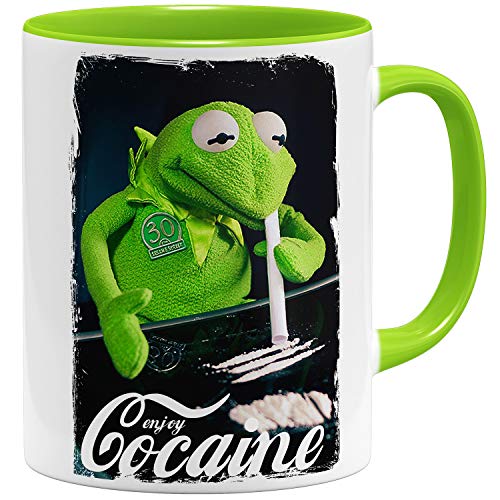 OM3® - Enjoy-Cocaine-Frog - Tasse | Keramik Becher | 11oz 325ml | Beidseitig Bedruckt | Hellgrün von OM3