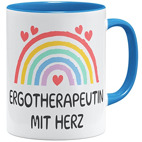 OM3® Ergotherapeutin mit Herz Tasse Geschenkidee | Keramik Becher | 11oz 325ml | Beidseitig Bedruckt | Hellblau von OM3