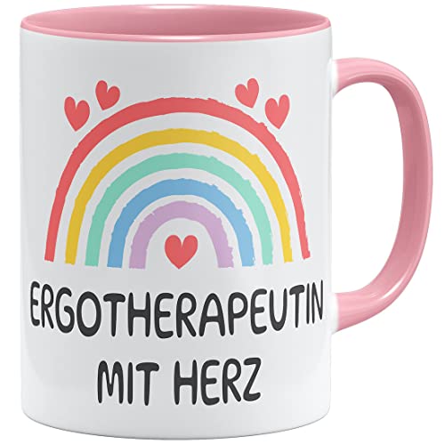 OM3® Ergotherapeutin mit Herz Tasse Geschenkidee | Keramik Becher | 11oz 325ml | Beidseitig Bedruckt | Rosa von OM3