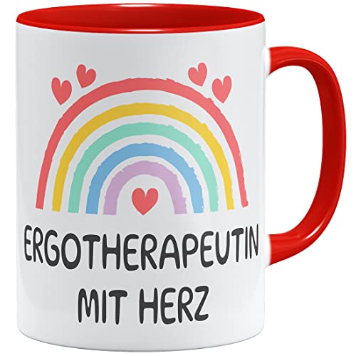 OM3® Ergotherapeutin mit Herz Tasse Geschenkidee | Keramik Becher | 11oz 325ml | Beidseitig Bedruckt | Rot von OM3