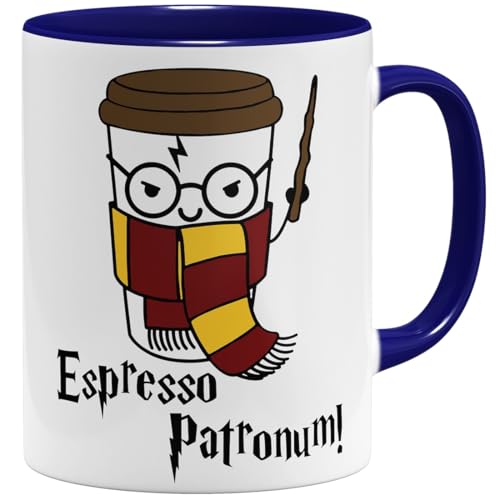 OM3® Espresso Patronum Kaffee-Tasse mit Zauberspruch | Keramik Becher | 11oz 325ml | Beidseitig Bedruckt | Dunkelblau von OM3