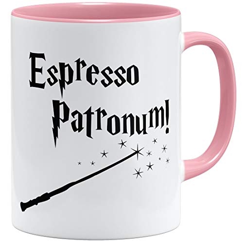 OM3® Espresso Patronum Statement Tasse mit Zauberspruch Zauberstab | Keramik Becher | 11oz 325ml | Beidseitig Bedruckt | Rosa von OM3