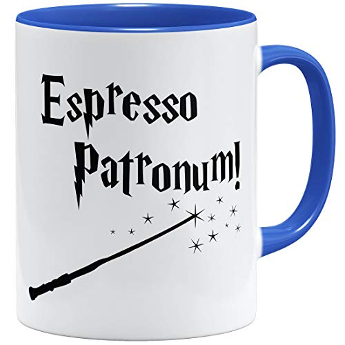 OM3® Espresso Patronum Statement Tasse mit Zauberspruch Zauberstab | Keramik Becher | 11oz 325ml | Beidseitig Bedruckt | Royalblau von OM3