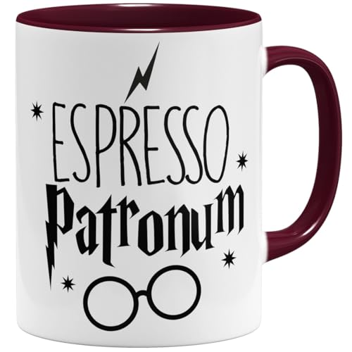OM3® Espresso Patronum Kaffee-Tasse mit Zauberspruch Coffee | Keramik Becher | 11oz 325ml | Beidseitig Bedruckt | Bordeaux von OM3