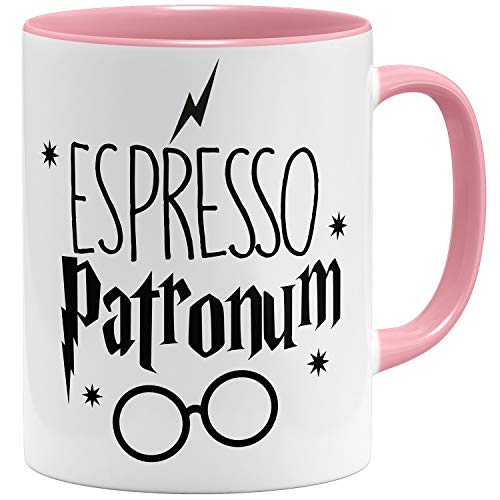 OM3® Espresso Patronum Tasse mit Zauberspruch Coffee | Keramik Becher | 11oz 325ml | Beidseitig Bedruckt | Rosa von OM3
