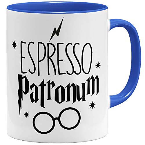 OM3® Espresso Patronum Tasse mit Zauberspruch Coffee | Keramik Becher | 11oz 325ml | Beidseitig Bedruckt | Royalblau von OM3