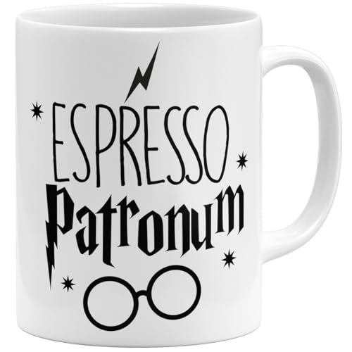 OM3® Espresso Patronum Kaffee-Tasse mit Zauberspruch Coffee | Keramik Becher | 11oz 325ml | Beidseitig Bedruckt | Weiss von OM3