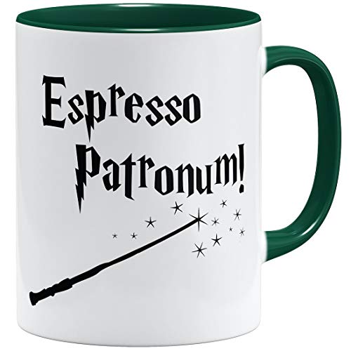 OM3® Espresso Patronum Statement Tasse mit Zauberspruch Zauberstab | Keramik Becher | 11oz 325ml | Beidseitig Bedruckt | Grün von OM3