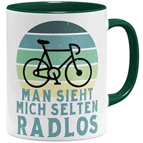 OM3® Fahrrad Tasse mit Spruch - Man Sieht Mich selten Radlos | Keramik Becher | 11oz 325ml | Beidseitig Bedruckt | Grün von OM3