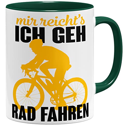 OM3® Fahrrad Kaffee-Tasse mit Spruch - Mir reicht's ich GEH Rad Fahren | Keramik Becher | 11oz 325ml | Beidseitig Bedruckt | Grün von OM3