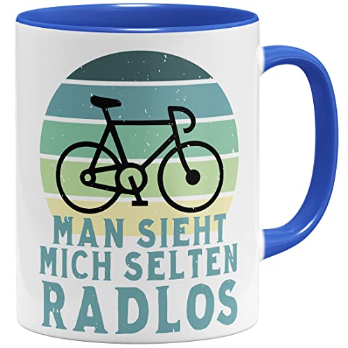 OM3® Fahrrad Tasse mit Spruch - Man Sieht Mich selten Radlos | Keramik Becher | 11oz 325ml | Beidseitig Bedruckt | Royalblau von OM3