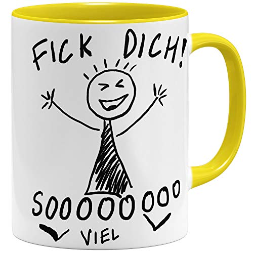 OM3® Fick Dich So Viel - Tasse Guten Morgen | Keramik Becher | 11oz 325ml | Beidseitig Bedruckt | Gelb von OM3