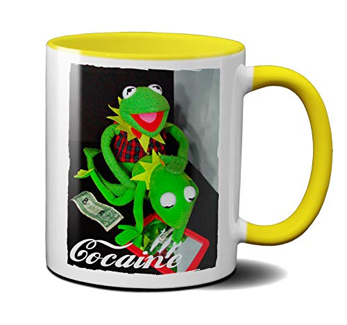 OM3® - Frogs-on-Dope - Tasse | Keramik Becher | 11oz 325ml | Beidseitig Bedruckt | Gelb von OM3