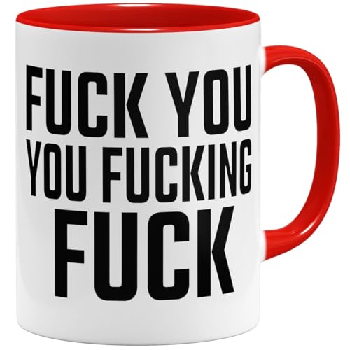 OM3® Fuck You You Fucking Fuck Tasse | Keramik Becher | 11oz 325ml | Beidseitig Bedruckt | Rot von OM3