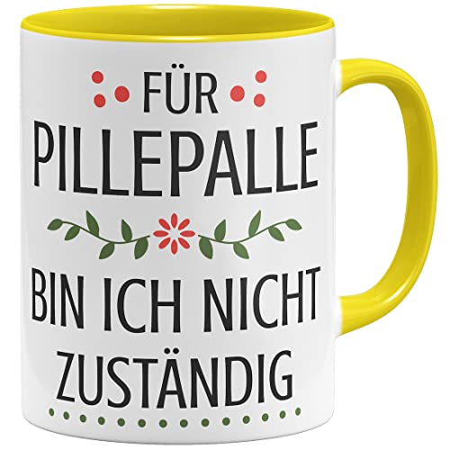 OM3® Für Pillepalle Bin ich Nicht zuständig - lustige Tasse mit Spruch Statement | Keramik Becher | 11oz 325ml | Beidseitig Bedruckt | Gelb von OM3