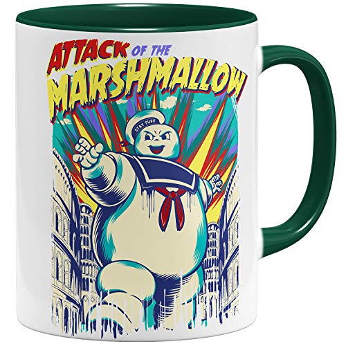 OM3® Ghost Marshmallow Attack Tasse | Keramik Becher | 11oz 325ml | Beidseitig Bedruckt | Grün von OM3