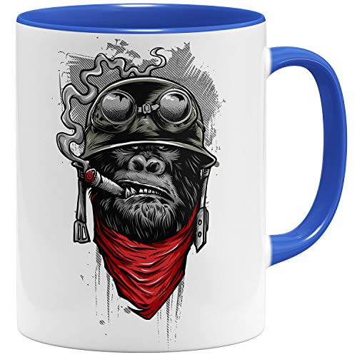 OM3® - Gorilla-of-Duty - Tasse | Keramik Becher | 11oz 325ml | Beidseitig Bedruckt | Royalblau von OM3