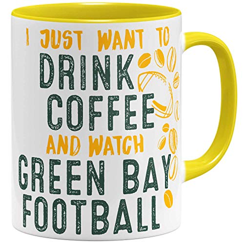 OM3® - Green-Bay-Coffee - Tasse | Keramik Becher | American Football Mug | 11oz 325ml | Beidseitig Bedruckt | Gelb von OM3