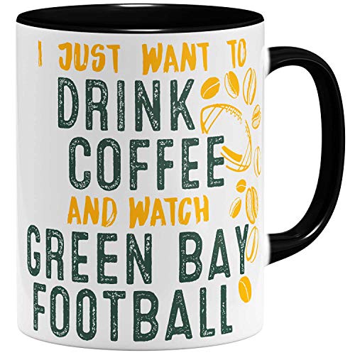 OM3® - Green-Bay-Coffee - Tasse | Keramik Becher | American Football Mug | 11oz 325ml | Beidseitig Bedruckt | Schwarz von OM3