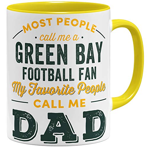 OM3® Green-Bay-Fan Tasse | Keramik Becher | American Football Mug | 11oz 325ml | Beidseitig Bedruckt | Gelb von OM3