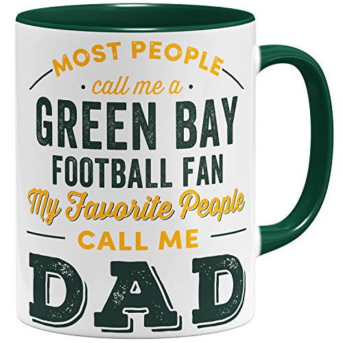 OM3® Green-Bay-Fan Tasse | Keramik Becher | American Football Mug | 11oz 325ml | Beidseitig Bedruckt | Grün von OM3