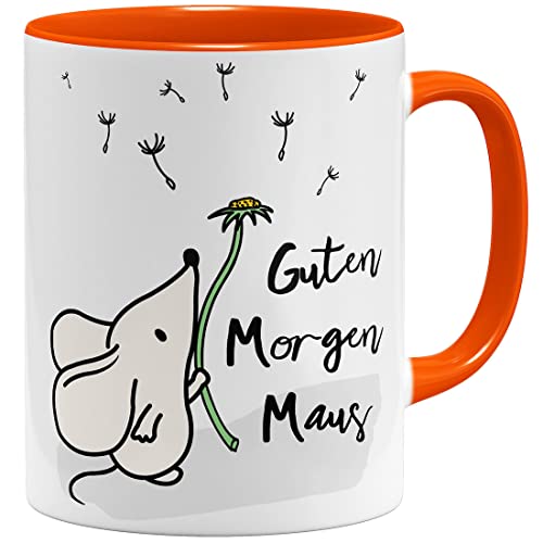 OM3® Guten Morgen Maus Tasse mit Spruch Statement | Keramik Becher | 325ml | Beidseitig Bedruckt | Orange von OM3