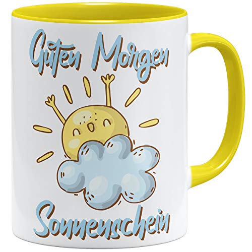 OM3® Guten Morgen Sonnenschein Statement Tasse | Keramik Becher | 11oz 325ml | Beidseitig Bedruckt | Gelb von OM3