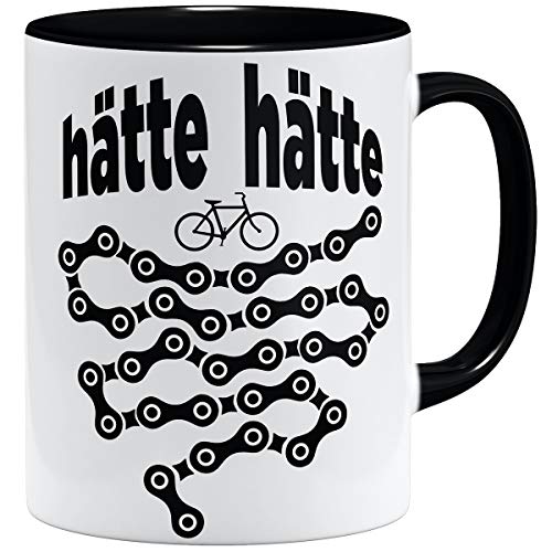 OM3® Hätte Hätte Fahrradkette Fahrrad Tasse mit Spruch | Keramik Becher | 11oz 325ml | Beidseitig Bedruckt | Schwarz von OM3