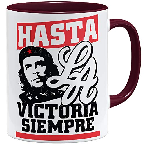 OM3® Hasta-LA-Victoria-Siempre Che Guevara Tasse | Keramik Becher | 11oz 325ml | Beidseitig Bedruckt | Bordeaux von OM3