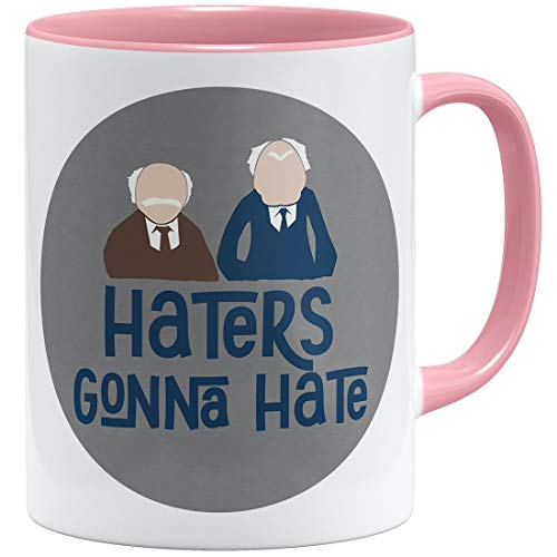OM3® Haters Gonna Hate Tasse mit Spruch | Keramik Becher | 11oz 325ml | Beidseitig Bedruckt | Rosa von OM3
