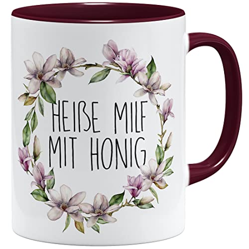 OM3® Heiße Milf mit Honig Tasse mit Spruch für Partner | Keramik Becher | 11oz 325ml | Beidseitig Bedruckt | Bordeaux von OM3