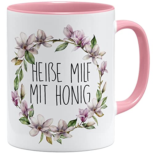 OM3® Heiße Milf mit Honig Tasse mit Spruch für Partner | Keramik Becher | 11oz 325ml | Beidseitig Bedruckt | Rosa von OM3