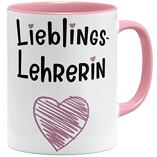 OM3® Herz + Lieblingslehrerin Tasse für Lehrer Geschenkidee | Keramik Becher | 11oz 325ml | Beidseitig Bedruckt | Rosa von OM3