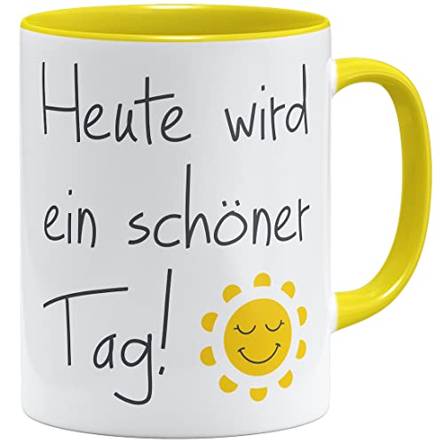 OM3® Heute Wird EIN schöner Tag Tasse mit Spruch Sonne Motivation | Keramik Becher | 11oz 325ml | Beidseitig Bedruckt | Gelb von OM3