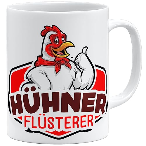 OM3® Hühnerflüsterer Tasse Farmer Hühner Flüsterer Huhn Hahn IV | Keramik Becher | 11oz 325ml | Beidseitig Bedruckt | Weiss von OM3