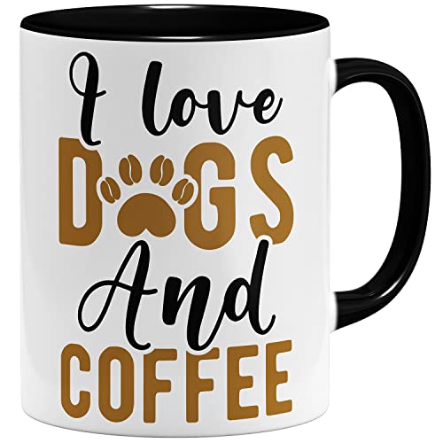 OM3® Hunde Tasse für Hundeliebhaber I I love dogs and coffee | Keramik Becher | 11oz 325ml | Beidseitig Bedruckt | Schwarz von OM3