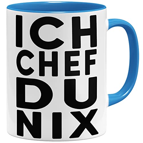 OM3® Ich Chef du nix Tasse mit Spruch - Keramik Becher - 325ml - Beidseitig Bedruckt - Hellblau von OM3